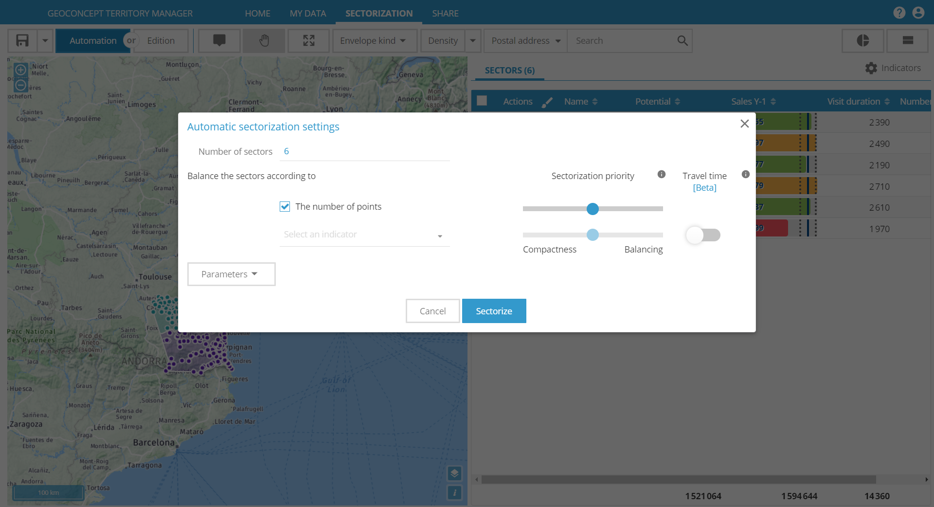 Aperçu du paramétrage des contraintes.